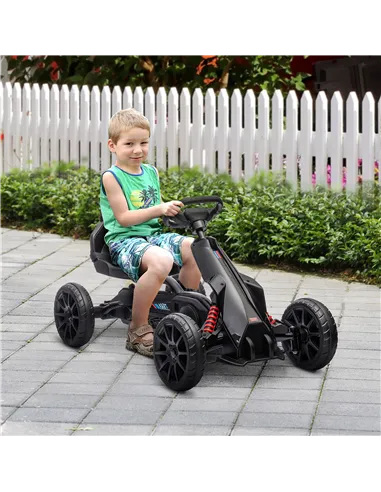 HOMCOM Kids Pedal Go Kart, with Adjustable Seat, EVA Wheels, Seat, Handbrake - Black