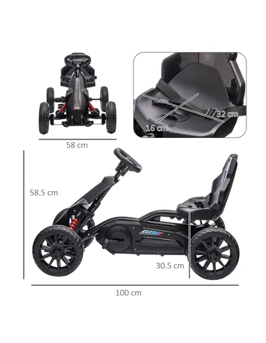 HOMCOM Kids Pedal Go Kart, with Adjustable Seat, EVA Wheels, Seat, Handbrake - Black