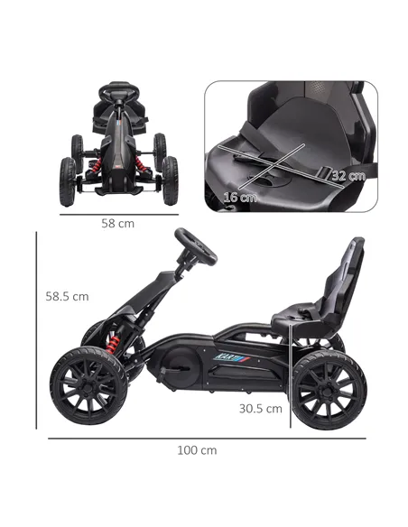 HOMCOM Kids Pedal Go Kart, with Adjustable Seat, EVA Wheels, Seat, Handbrake - Black