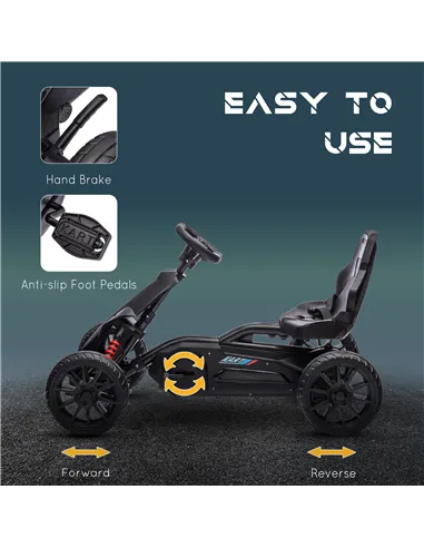 HOMCOM Kids Pedal Go Kart, with Adjustable Seat, EVA Wheels, Seat, Handbrake - Black