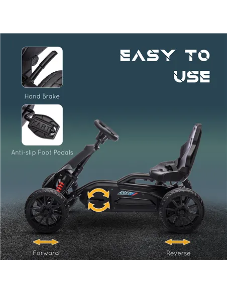 HOMCOM Kids Pedal Go Kart, with Adjustable Seat, EVA Wheels, Seat, Handbrake - Black