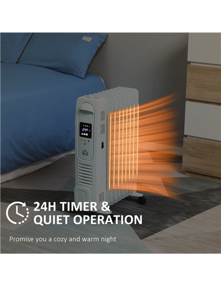 HOMCOM 2000W Digital Oil Filled Radiator, 9 Fin, Portable Electric Heater with LED Display, Timer, 3 Heat Settings, Safety Cut-O