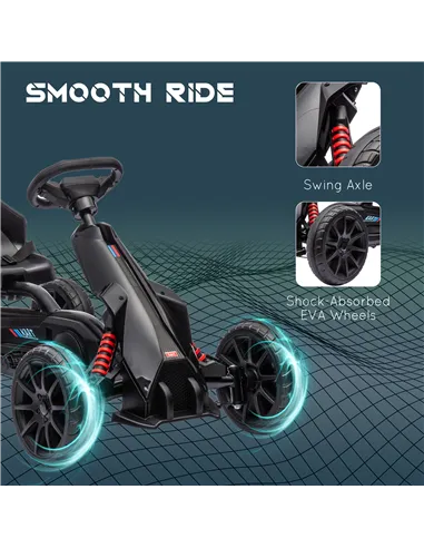 HOMCOM Kids Pedal Go Kart, with Adjustable Seat, EVA Wheels, Seat, Handbrake - Black