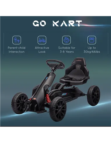 HOMCOM Kids Pedal Go Kart, with Adjustable Seat, EVA Wheels, Seat, Handbrake - Black