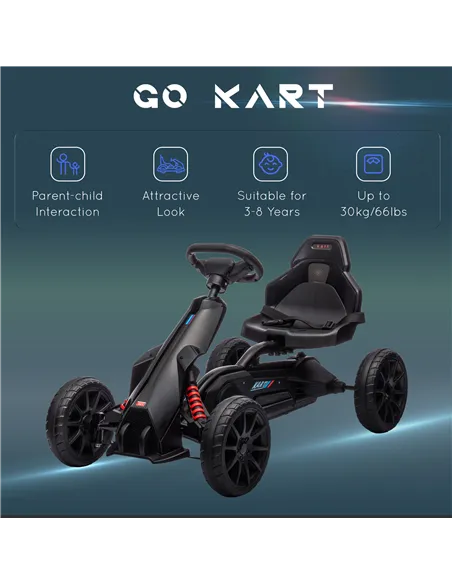 HOMCOM Kids Pedal Go Kart, with Adjustable Seat, EVA Wheels, Seat, Handbrake - Black