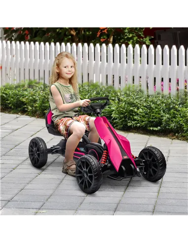 HOMCOM Kids Pedal Go Kart, with Adjustable Seat, EVA Wheels, Seat, Handbrake - Pink