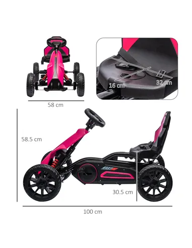 HOMCOM Kids Pedal Go Kart, with Adjustable Seat, EVA Wheels, Seat, Handbrake - Pink