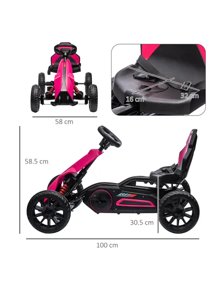 HOMCOM Kids Pedal Go Kart, with Adjustable Seat, EVA Wheels, Seat, Handbrake - Pink