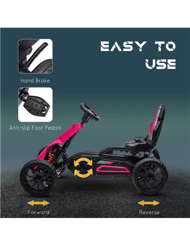 HOMCOM Kids Pedal Go Kart, with Adjustable Seat, EVA Wheels, Seat, Handbrake - Pink
