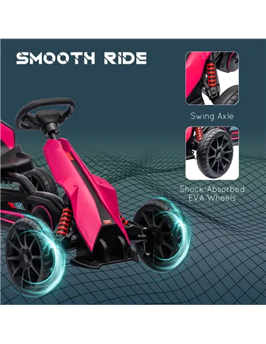 HOMCOM Kids Pedal Go Kart, with Adjustable Seat, EVA Wheels, Seat, Handbrake - Pink