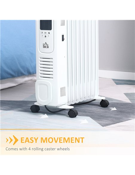 HOMCOM 2000W Digital Oil Filled Radiator, 9 Fin, Portable Electric Heater with LED Display, Timer, 3 Heat Settings, Safety Cut-O