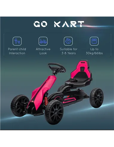 HOMCOM Kids Pedal Go Kart, with Adjustable Seat, EVA Wheels, Seat, Handbrake - Pink
