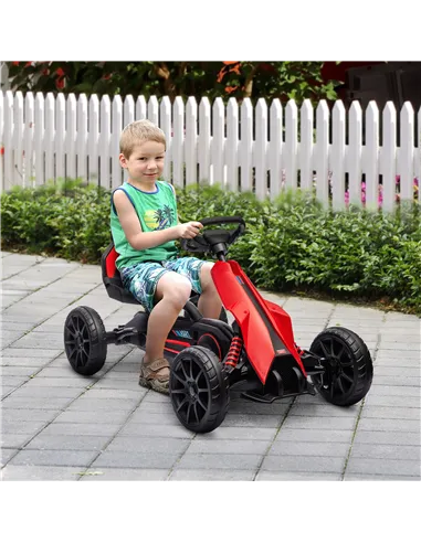 HOMCOM Kids Pedal Go Kart, with Adjustable Seat, EVA Wheels, Seat, Handbrake - Red