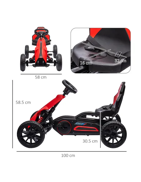 HOMCOM Kids Pedal Go Kart, with Adjustable Seat, EVA Wheels, Seat, Handbrake - Red