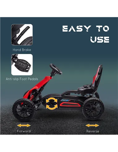HOMCOM Kids Pedal Go Kart, with Adjustable Seat, EVA Wheels, Seat, Handbrake - Red