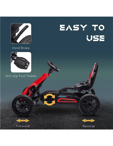 HOMCOM Kids Pedal Go Kart, with Adjustable Seat, EVA Wheels, Seat, Handbrake - Red