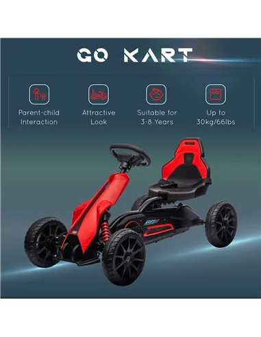HOMCOM Kids Pedal Go Kart, with Adjustable Seat, EVA Wheels, Seat, Handbrake - Red