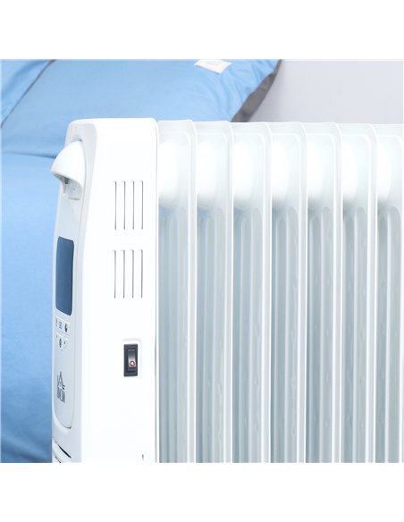 HOMCOM 2000W Digital Oil Filled Radiator, 9 Fin, Portable Electric Heater with LED Display, Timer, 3 Heat Settings, Safety Cut-O