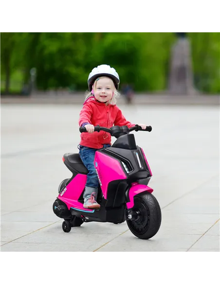HOMCOM 6V Kids Electric Motorbike Ride On Toy w/ Music Headlights Safety Training Wheels for Girls Boy 2-4 Years Pink