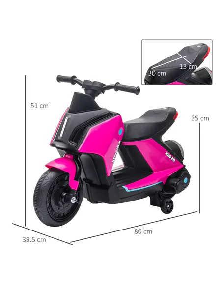 HOMCOM 6V Kids Electric Motorbike Ride On Toy w/ Music Headlights Safety Training Wheels for Girls Boy 2-4 Years Pink
