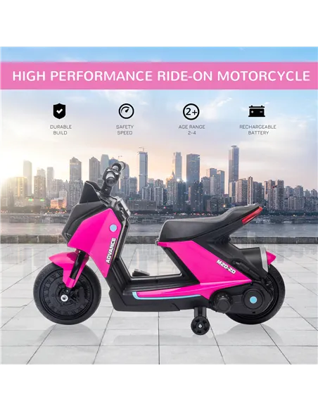 HOMCOM 6V Kids Electric Motorbike Ride On Toy w/ Music Headlights Safety Training Wheels for Girls Boy 2-4 Years Pink