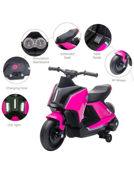HOMCOM 6V Kids Electric Motorbike Ride On Toy w/ Music Headlights Safety Training Wheels for Girls Boy 2-4 Years Pink