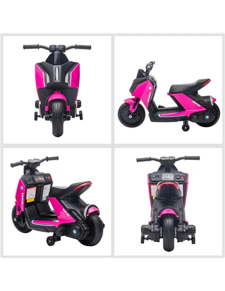HOMCOM 6V Kids Electric Motorbike Ride On Toy w/ Music Headlights Safety Training Wheels for Girls Boy 2-4 Years Pink