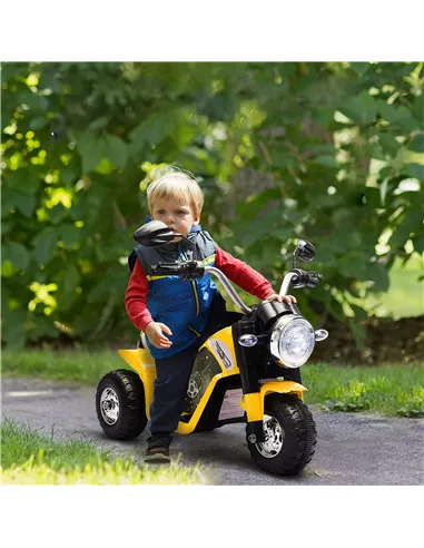 HOMCOM 6V Kids Electric Motorbike 3 Wheels Ride On Toy with Horn Headlights Realistic Sounds for Girl Boy 18 - 36 Months Yellow