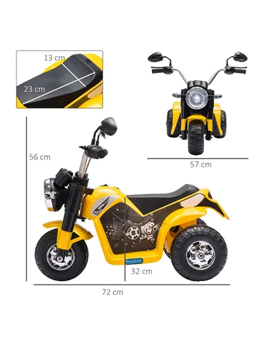 HOMCOM 6V Kids Electric Motorbike 3 Wheels Ride On Toy with Horn Headlights Realistic Sounds for Girl Boy 18 - 36 Months Yellow