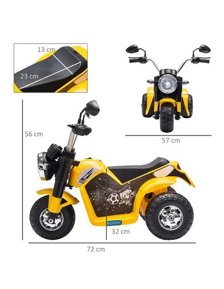 HOMCOM 6V Kids Electric Motorbike 3 Wheels Ride On Toy with Horn Headlights Realistic Sounds for Girl Boy 18 - 36 Months Yellow