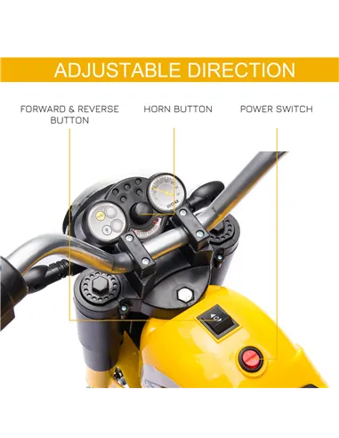 HOMCOM 6V Kids Electric Motorbike 3 Wheels Ride On Toy with Horn Headlights Realistic Sounds for Girl Boy 18 - 36 Months Yellow