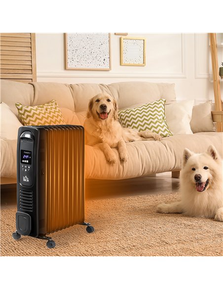 HOMCOM 2500W Digital Display Oil Filled Radiator, 11 Fin Portable Electric Heater with Timer, Adjustable Thermostat, Three Heat 