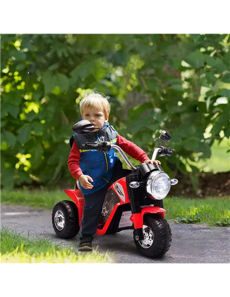HOMCOM 6V Kids Electric Motorbike 3 Wheels Ride On Toy with Horn Headlights Realistic Sounds for Girl Boy 18 - 36 Months Red