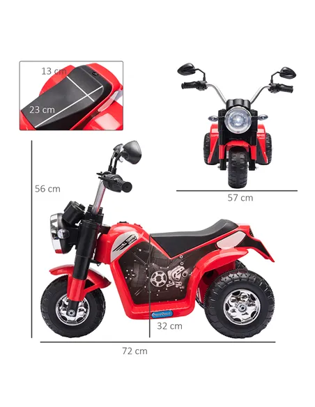 HOMCOM 6V Kids Electric Motorbike 3 Wheels Ride On Toy with Horn Headlights Realistic Sounds for Girl Boy 18 - 36 Months Red