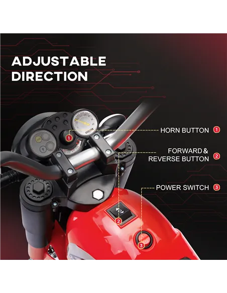 HOMCOM 6V Kids Electric Motorbike 3 Wheels Ride On Toy with Horn Headlights Realistic Sounds for Girl Boy 18 - 36 Months Red