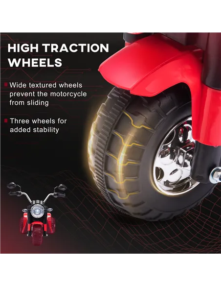 HOMCOM 6V Kids Electric Motorbike 3 Wheels Ride On Toy with Horn Headlights Realistic Sounds for Girl Boy 18 - 36 Months Red