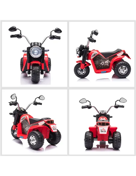 HOMCOM 6V Kids Electric Motorbike 3 Wheels Ride On Toy with Horn Headlights Realistic Sounds for Girl Boy 18 - 36 Months Red