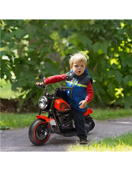 HOMCOM 6v Electric Motorbike with Training Wheels, One-Button Start - Red