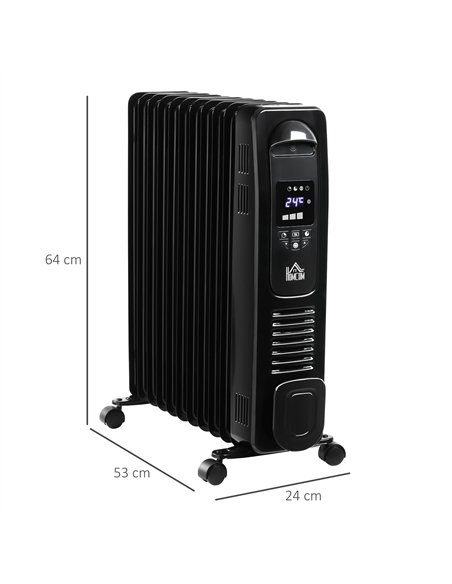 HOMCOM 2500W Digital Display Oil Filled Radiator, 11 Fin Portable Electric Heater with Timer, Adjustable Thermostat, Three Heat 