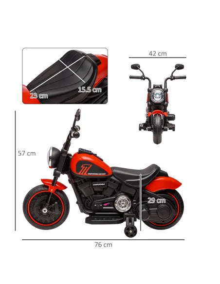 HOMCOM 6v Electric Motorbike with Training Wheels, One-Button Start - Red