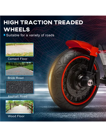 HOMCOM 6v Electric Motorbike with Training Wheels, One-Button Start - Red