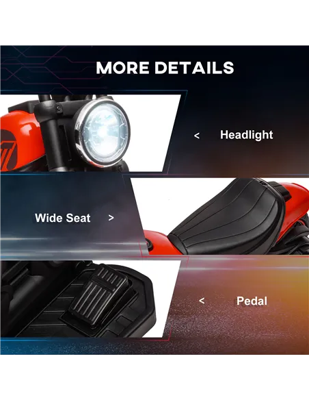HOMCOM 6v Electric Motorbike with Training Wheels, One-Button Start - Red