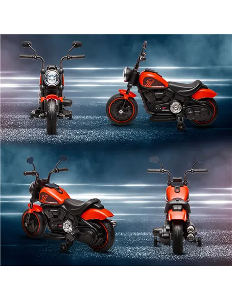 HOMCOM 6v Electric Motorbike with Training Wheels, One-Button Start - Red