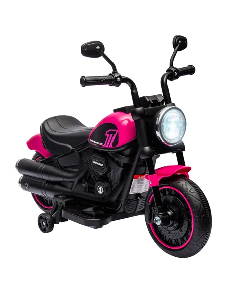 HOMCOM 6v Electric Motorbike with Training Wheels, One-Button Start - Pink