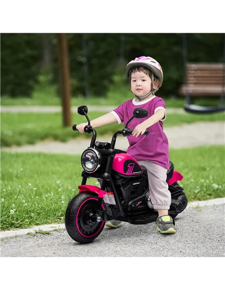 HOMCOM 6v Electric Motorbike with Training Wheels, One-Button Start - Pink