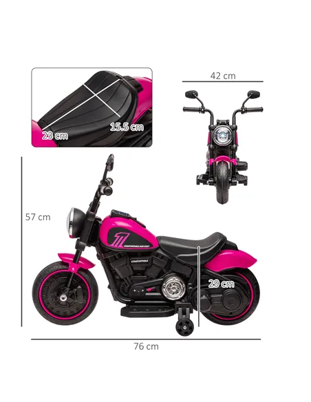 HOMCOM 6v Electric Motorbike with Training Wheels, One-Button Start - Pink
