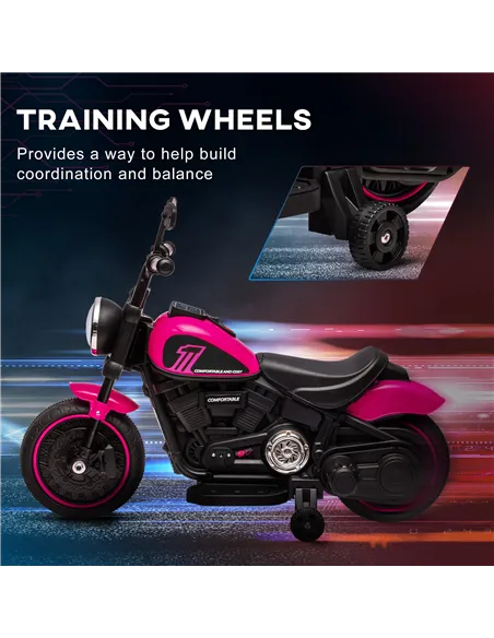 HOMCOM 6v Electric Motorbike with Training Wheels, One-Button Start - Pink