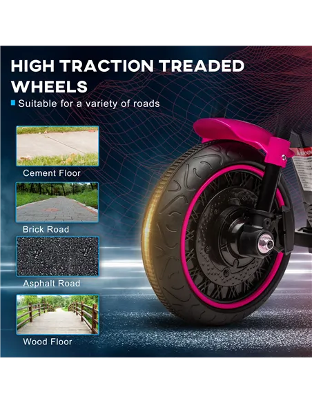 HOMCOM 6v Electric Motorbike with Training Wheels, One-Button Start - Pink
