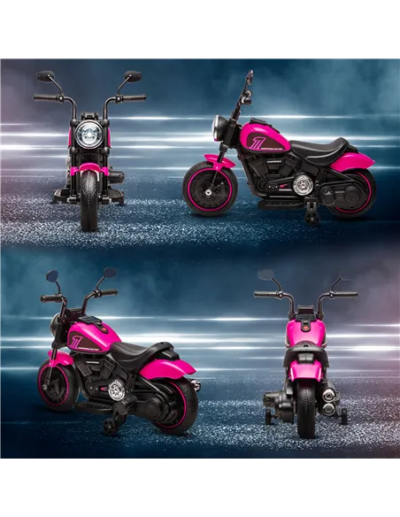 HOMCOM 6v Electric Motorbike with Training Wheels, One-Button Start - Pink