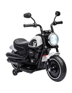 HOMCOM 6v Electric Motorbike with Training Wheels, One-Button Start - White